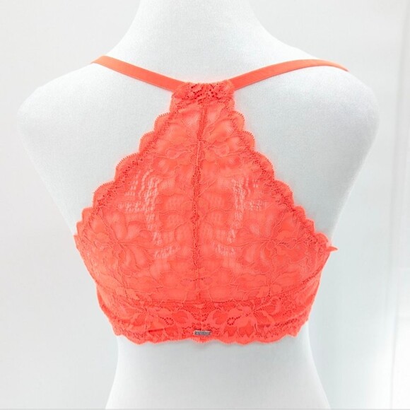 Victorias Secret Pink Neon Orange Lace Date Racerback Front Clasp Bra Size 34D - Picture 2 of 6